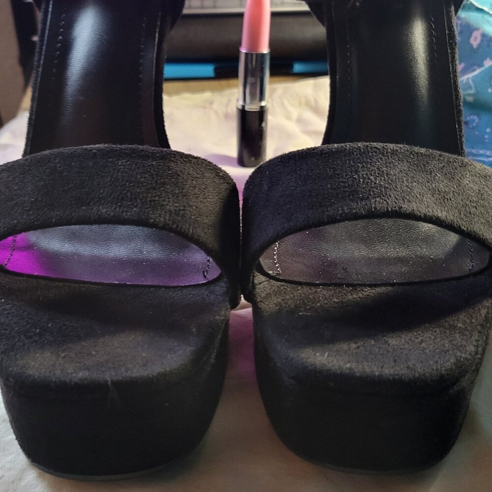 Black Suede Strappy Platform Sandals